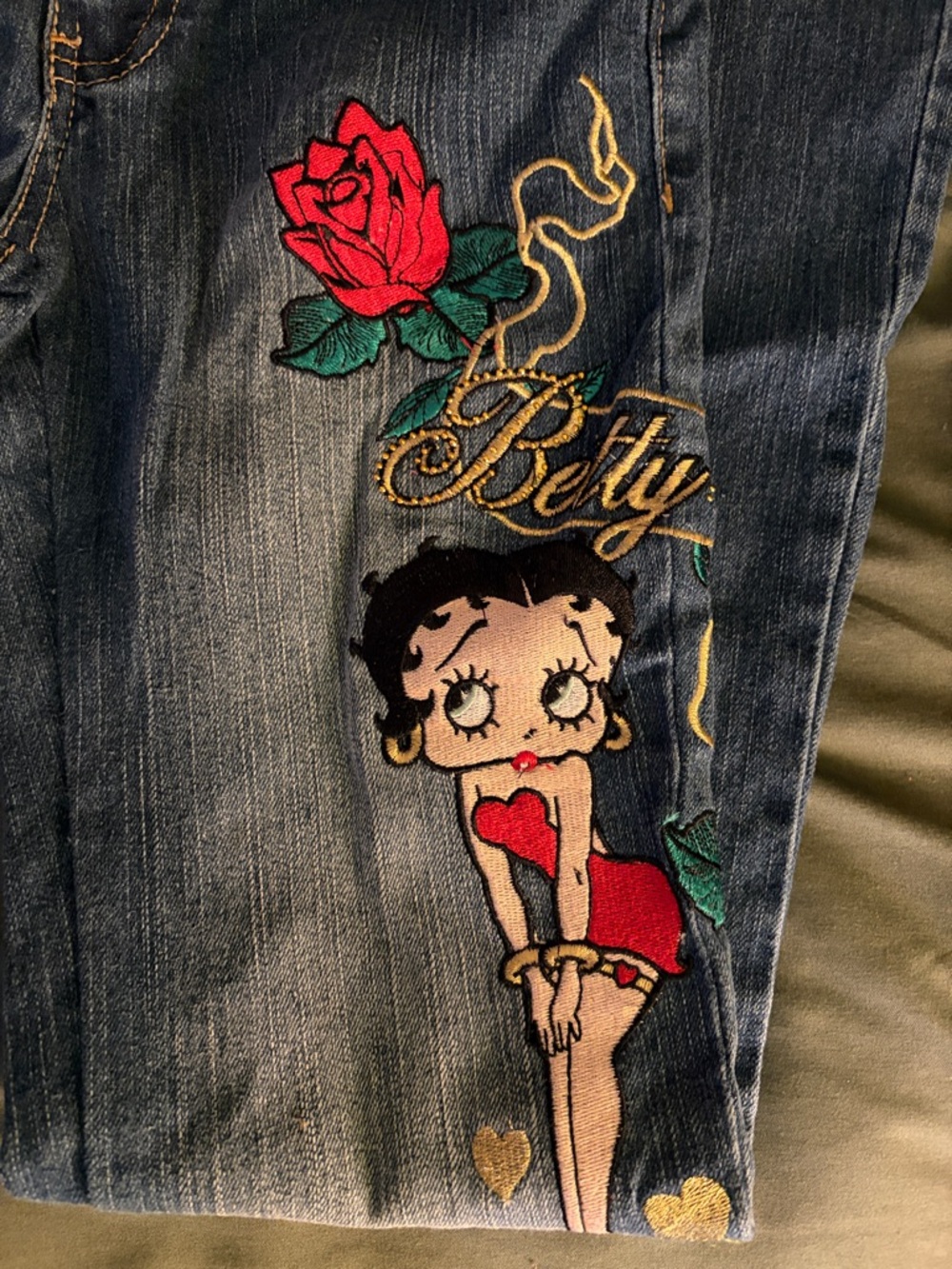 Southpole Vintage Embroidered Betty Boop Boot-Cut/Flared Women's Jeans - Blue - Picture 3 of 5